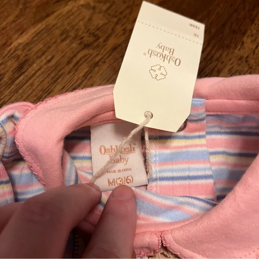 OshKosh Baby NWT Girl Striped Embroidered Peter Pan Collar Scallop Onesie